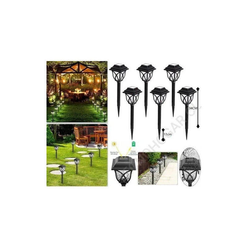 Estaca Solar X6 Lampara De Jardín Led Decoración Exterior Negro