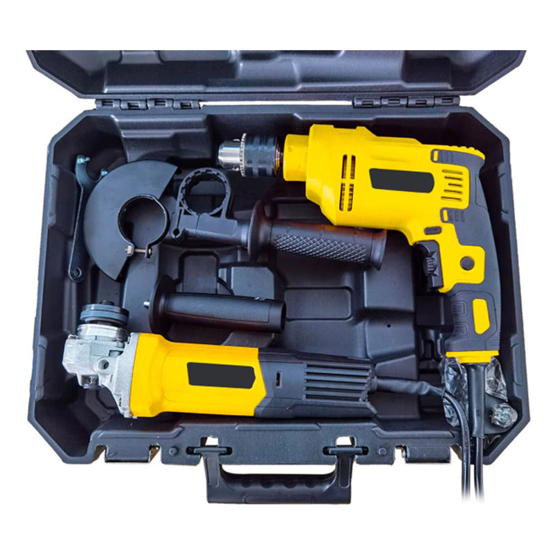 Pack De Taladro De Impacto Y Esmeril Eléctrico Baterias Amarillo 60