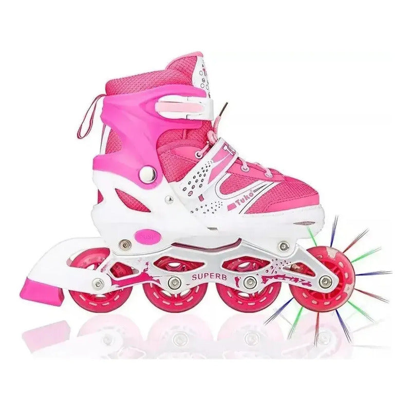 Patines 4 Ruedas Ajustable Para Niños Niñas Roller Artístico S 30 31 32 33 60 Mm Rosa Chicle