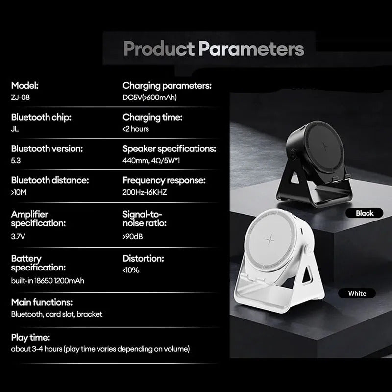 Altavoz Bluetooth Inducción Automática Altavoz Blanco Negro