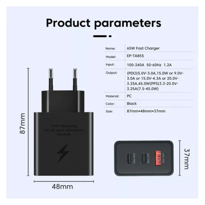 Cargador Tipo C Carga Rapida 65w Negro