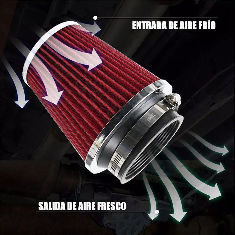 Filtro De Aire Cónico Universal  Alto Flujo Para Autos 76mm