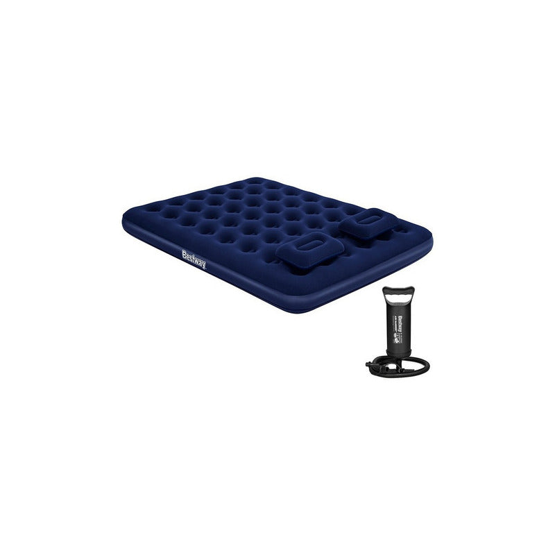 Colchón Inflable Queen Size 203 Cm Con Almohadas Bestway Azul