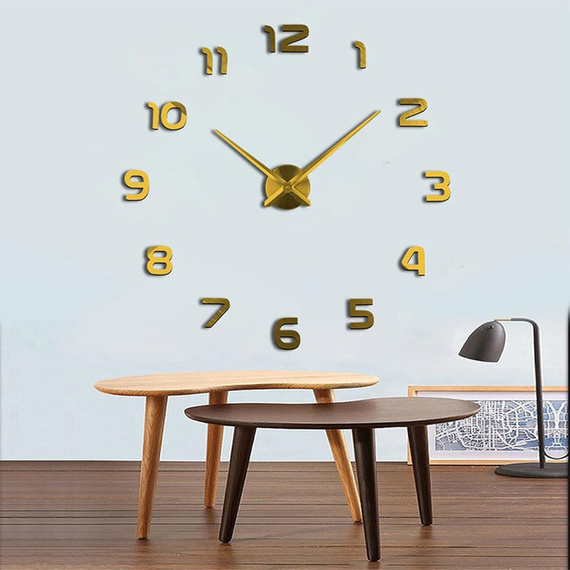 Reloj De Pared 3d Grande Números Negros Autoadhesivo