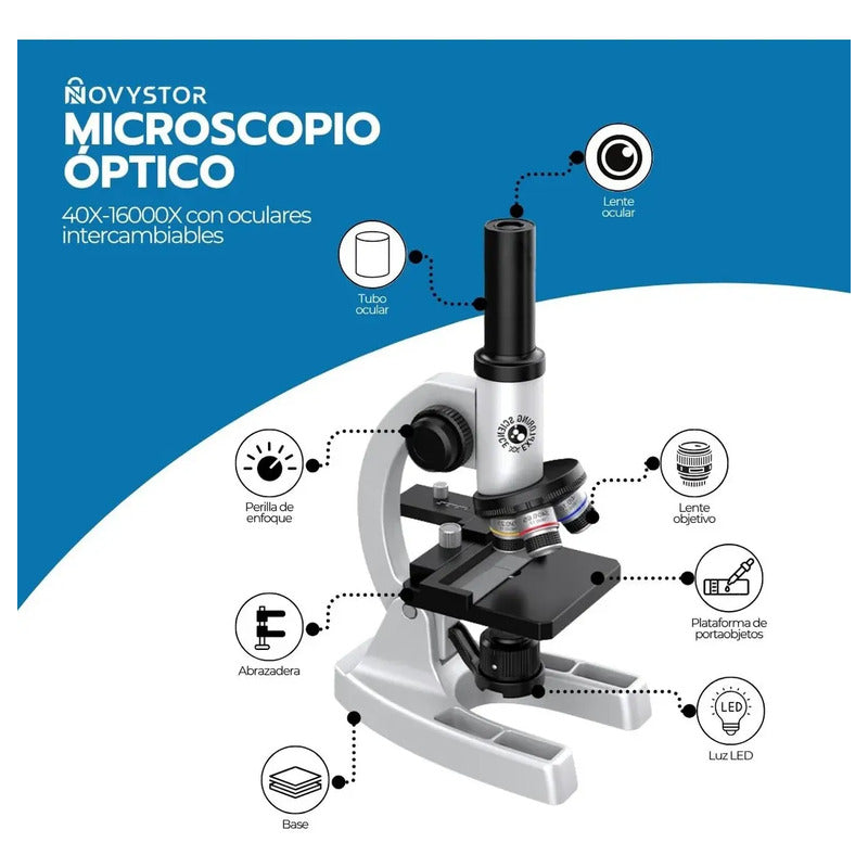 Microscopio Profesional 16000x Con Accesorios Un Lente Blanco