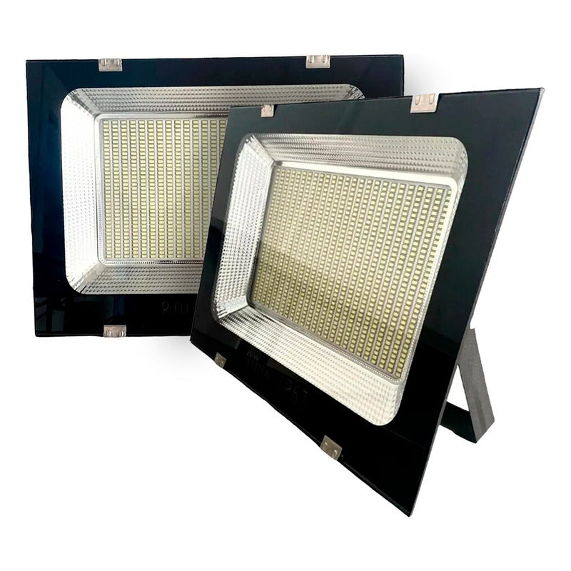 Pack 2 Focos Reflectores 800w Luz Led Exterior Canchas Ip65 Negro Blanco Frío