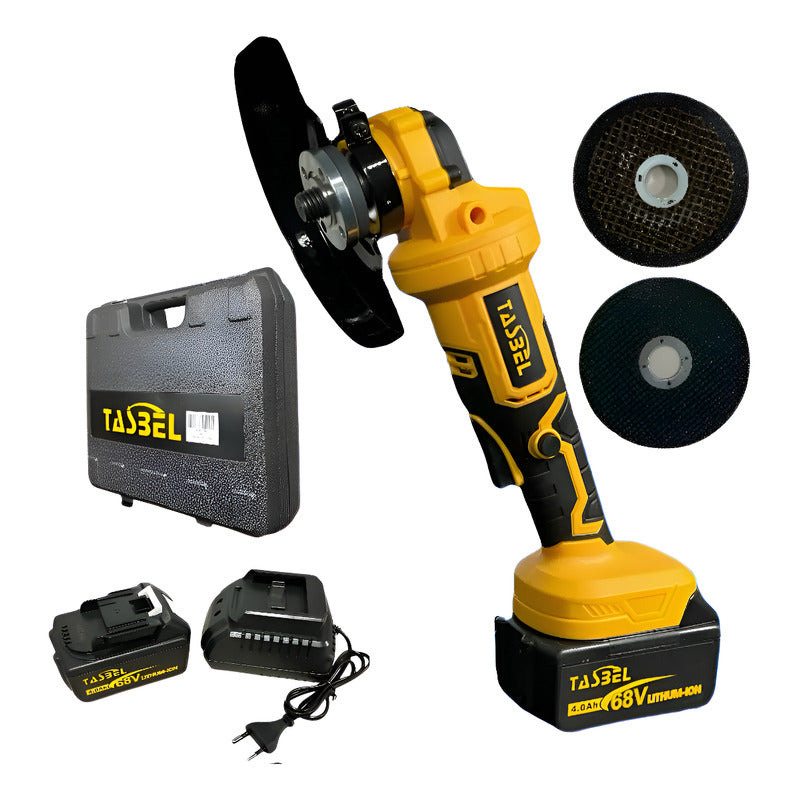Esmeril Inalámbrico Portatil 4 1/2  + 2 Discos Amarillo 50