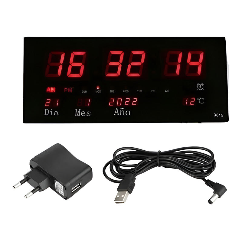 Reloj Digital Pared Led Fecha Temperatura + 35x15 Estructura Negro