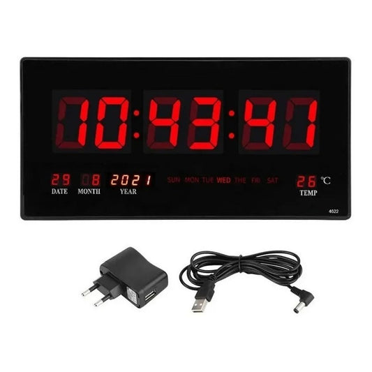 Reloj Digital Led Pared Temperatura En Español Modelo Grande Negro