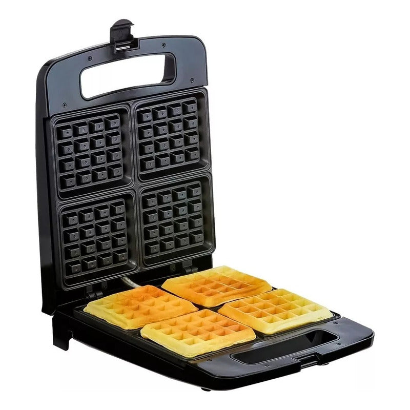 Maquina Wafflera Electrica Antiadherente De 4 Waffles Plateado