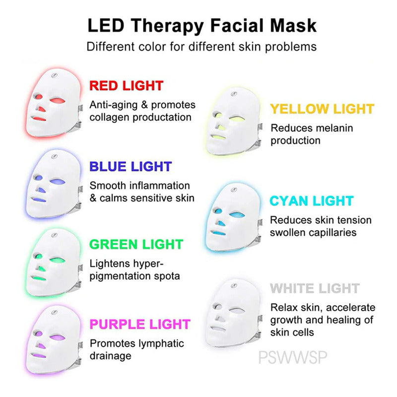 Máscara De Terapia De Luz Facial Led 7 Colores Fototerapia