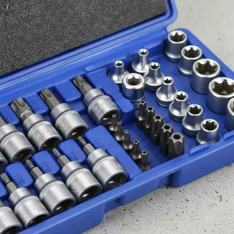 Set De Dados 34 Piezas 3/8 Estrella Torx Macho Hembra