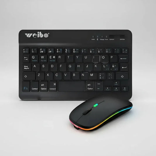 Kit Teclado Y Mouse Inalámbrico Bluetooth Español Recargable Negro