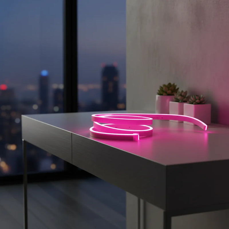 Cinta Led Neon Luz 5mts Flexible Transformador 12v Decoracio Fucsia