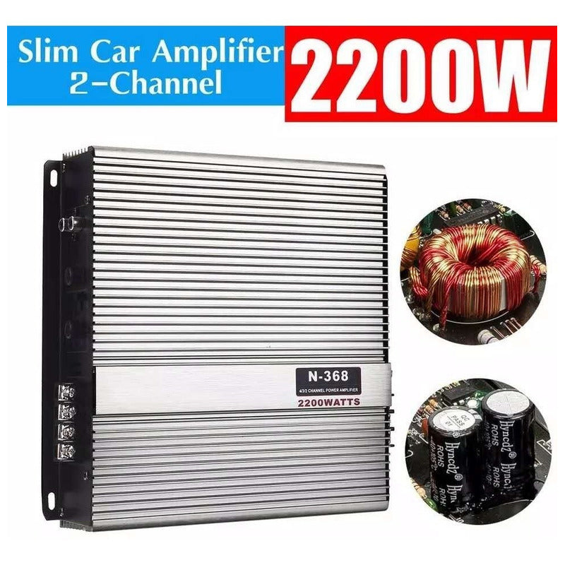 Amplificador Auto 2200w Estéreo Audio 2 Canales 12v Plata