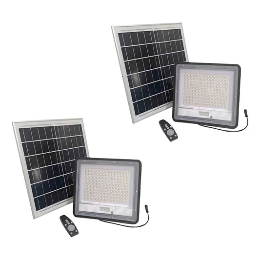 Pack X2 Reflector Solar 1500w Con Panel Separado Y Control Negro Blanco Frío