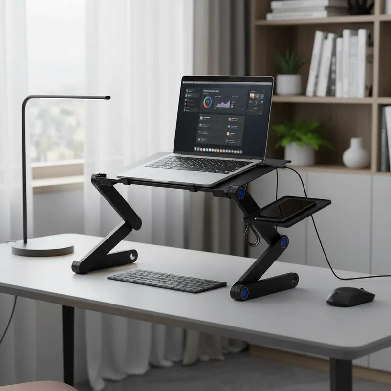 Soporte De Laptop Elevador Notebook Plegable Con Ventilador Gris Oscuro