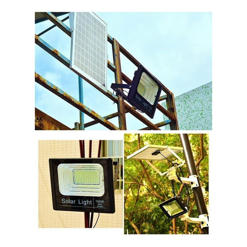 Focos Pack X2 100w + Panel Solar + Control Remoto Envio Grat Blanco Frío