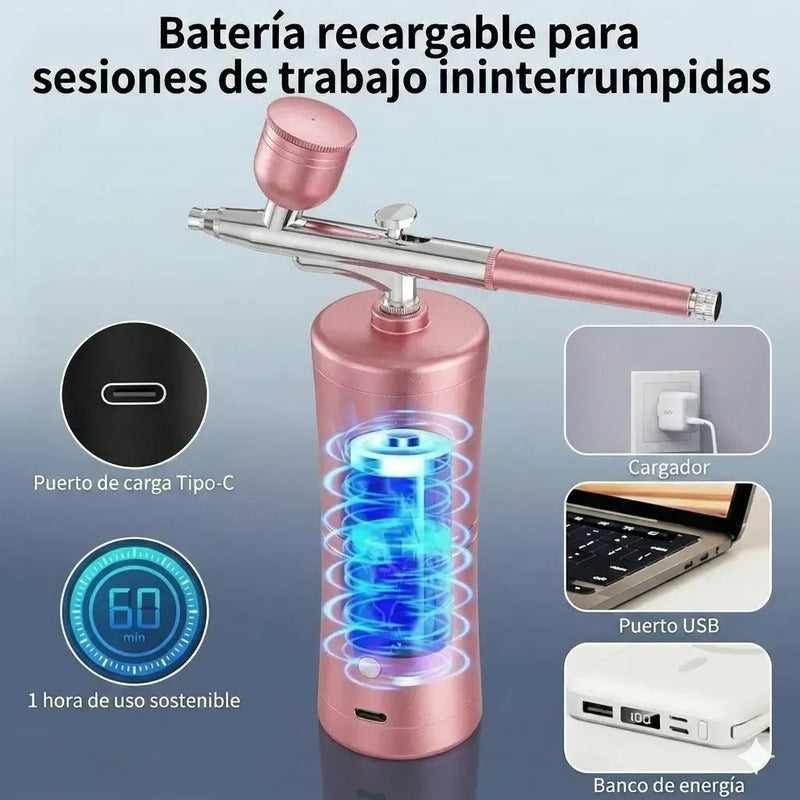 Aerógrafo Compresor Inalámbrico Recargable 30psi Profesional Rosado