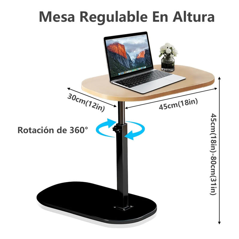 Mesa Auxiliar Tipo C Giratoria Altura Ajustable Living Pieza Marrón