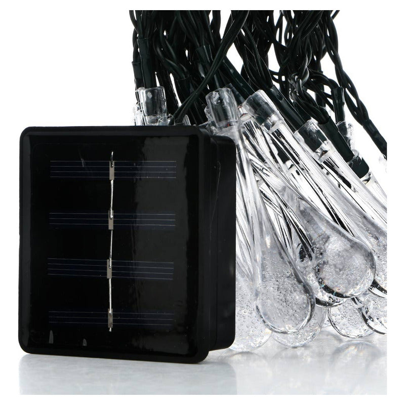 Guirnalda Luz Led Calida Forma Gota De Agua Con Carga Solar Cálida