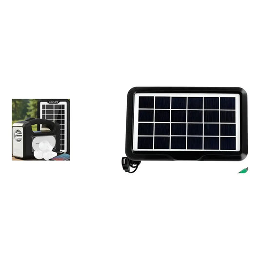 Kit Solar: Luz Emergencia 3 Ampolletas Blanco Frío + Panel Solar Portátil Usb Negro