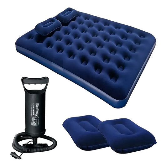 Colchón Inflable Queen Size Con Almohadas 203 Cm Azul