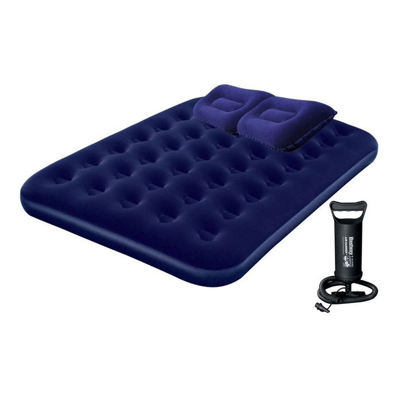 Colchón Inflable Queen Size 203 Cm Con Almohadas Bestway Azul