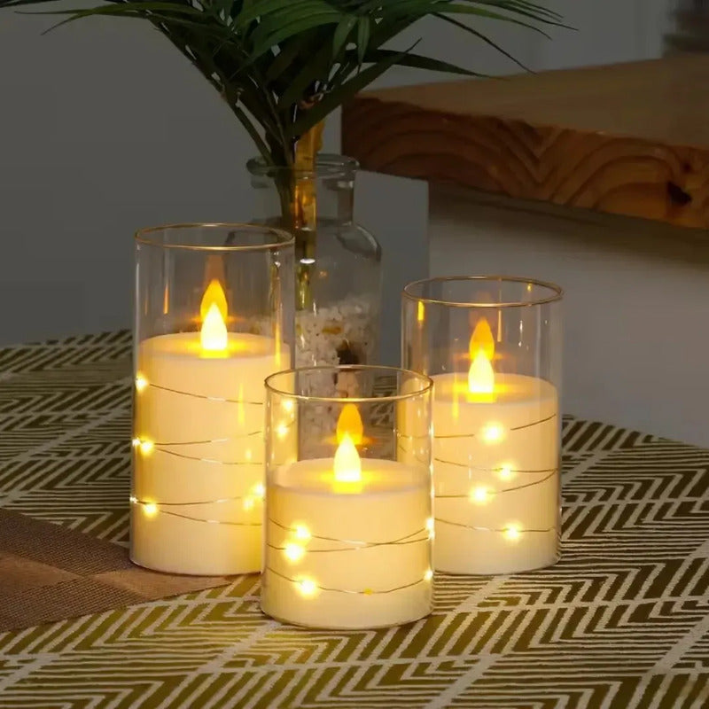 Pack X3 Velas Led Pilas Efecto Llama Decorativas Luz Calida Amarillo