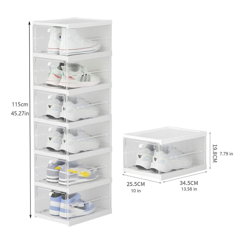 Pack X6 Caja Organizadora De Zapatos Transparente Resistente Blanco Lisa