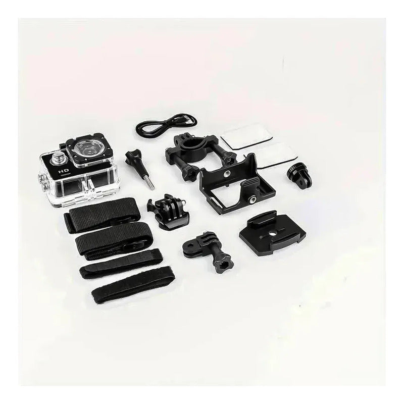 Sports Cam Hd 12mp Cámara De Acción Sumergible 30m Impermeab Negro