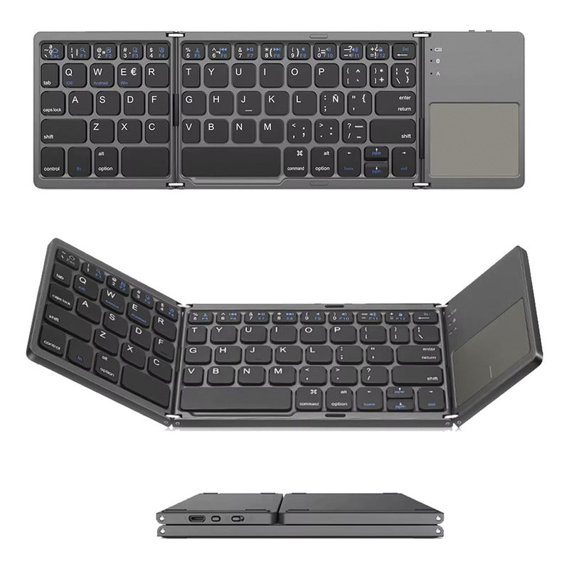 Mini Teclado Con Trackpad Bluetooth Plegable Recargable Negro Español Latinoamérica