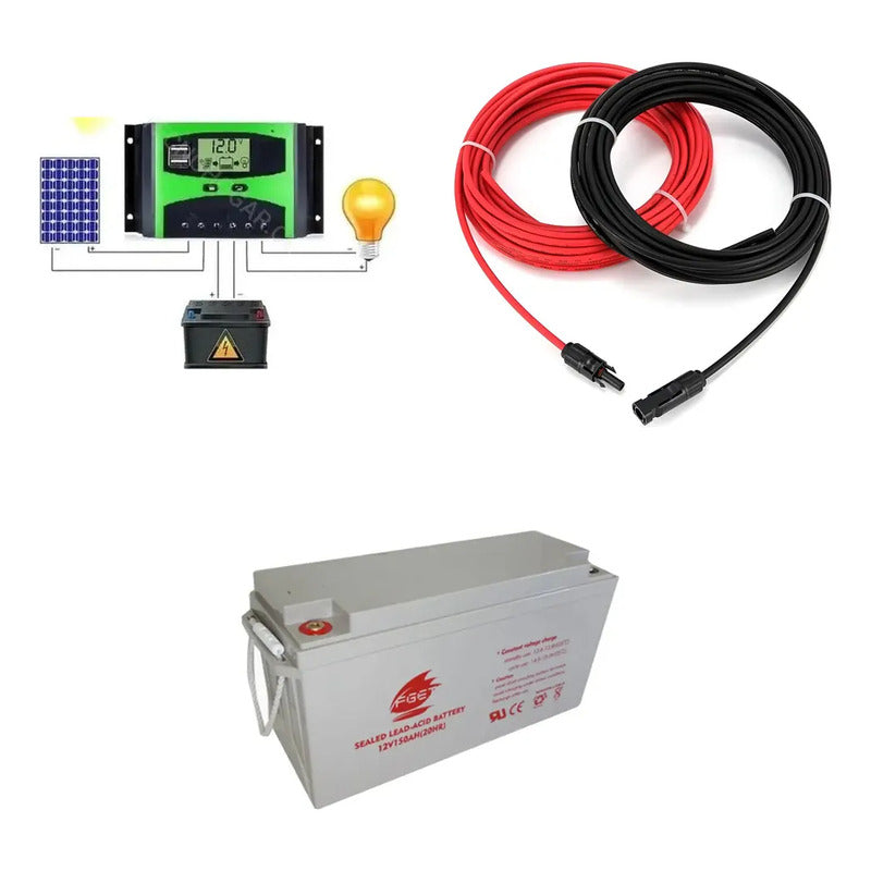 Kit Solar: Controlador Carga Digital 12v 24v 60a + Batería Gel 12v 150ah + Cable Fotovoltaico 4mm 10m