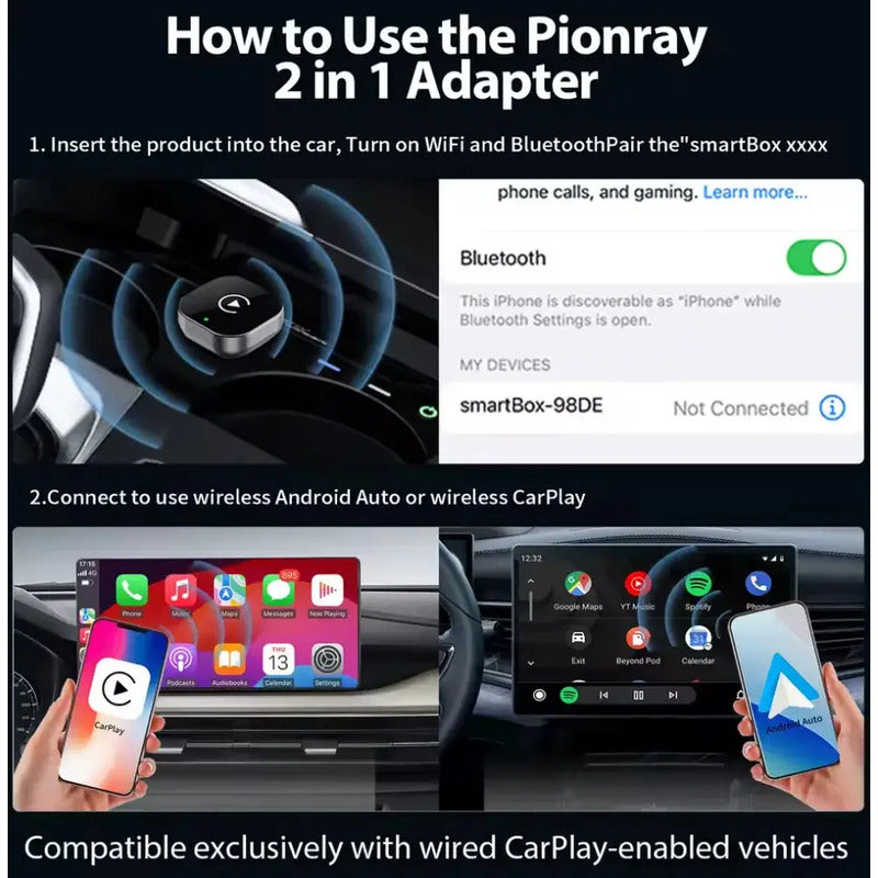 Adaptador Carplay/android 2 En 1 Inalámbrico Y Automático