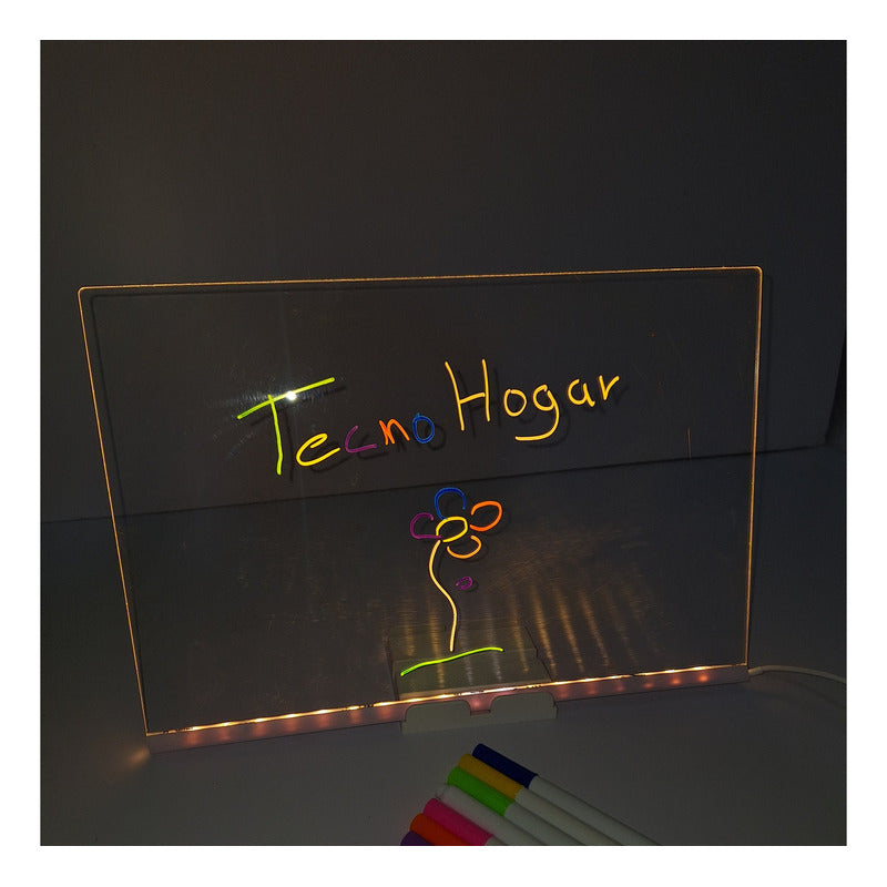Pizarra Acrílica Luz Led Usb De Borrado En Seco Con Soporte