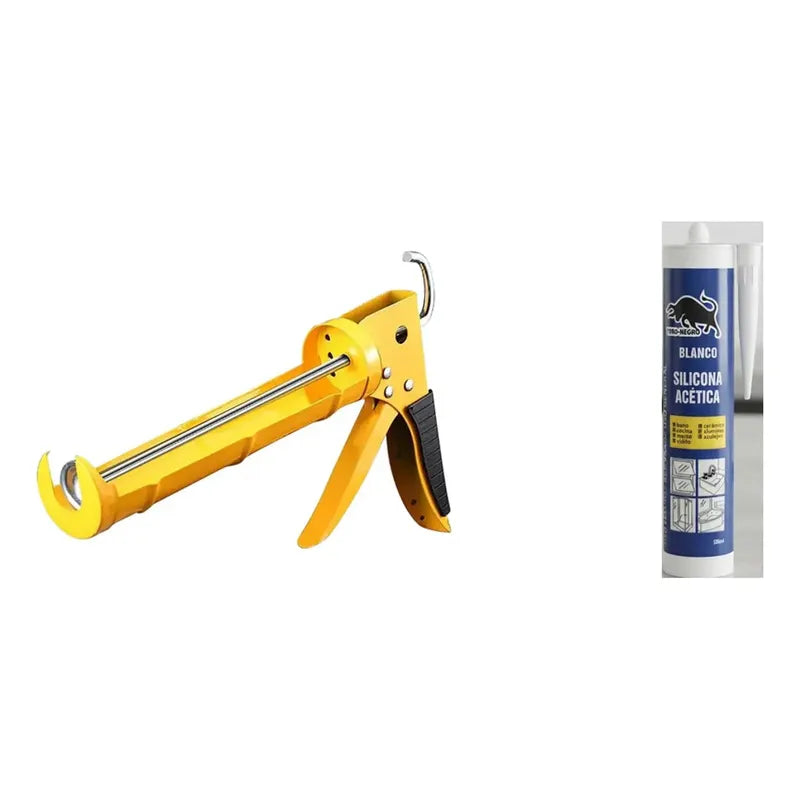 Kit Sellado: Pistola Calafatera Para Cartucho + Silicona Acética Blanca Sellante