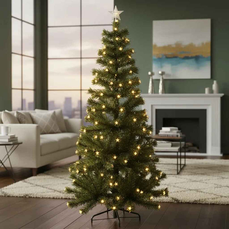 Arbol Navidad Luces Calidas Incorporadas + Estrella 170cm Verde