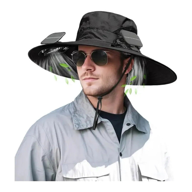 Sombrero Ventilador Solar Integrado Para Verano Con Usb Gris L Camuflaje