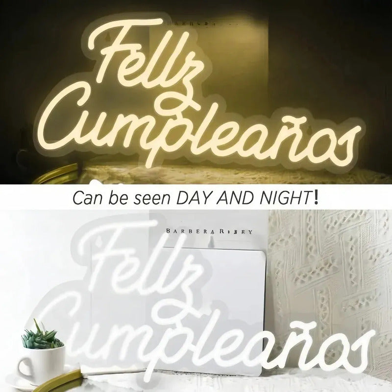 Letrero Neón Led Feliz Cumpleaños Decorativo Luminoso Para Fiestas Eventos Celebraciones Fotografía Cumpleaños Infantil... Blanco
