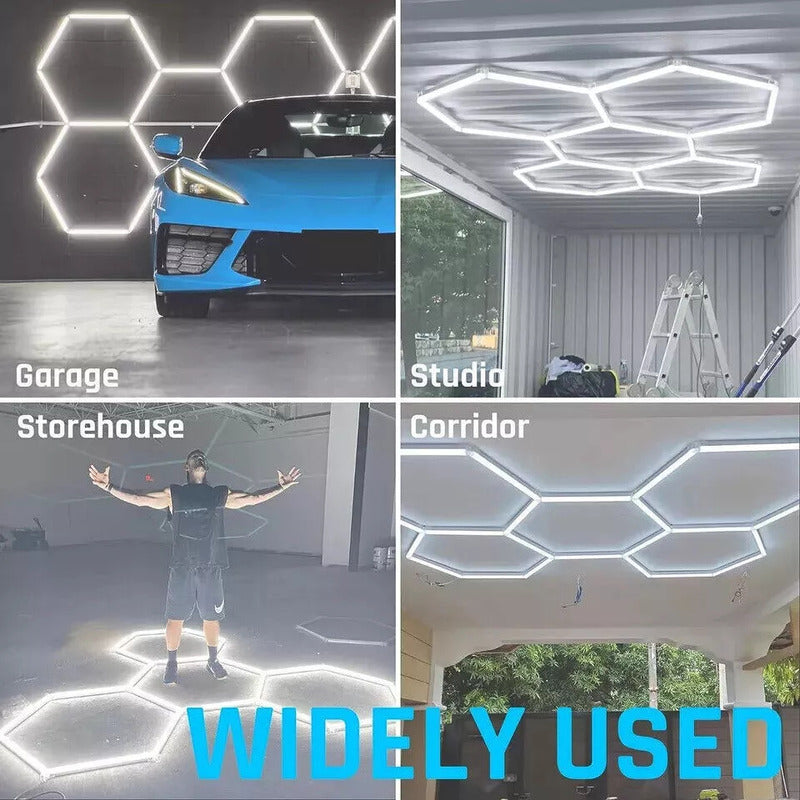 Luz De Techo Para Talleres Detailing Barbería Led Hexagono Blanco