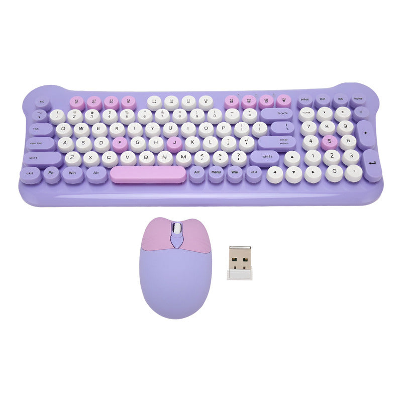 Teclado Gamer Inalámbrico + Mouse 2.4g  Retro Color Pastel Violeta