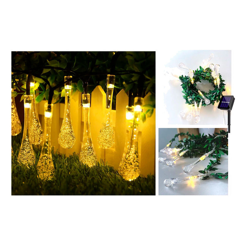 Guirnalda Solar Hojas Con Gotas 20 Led 4 Metros