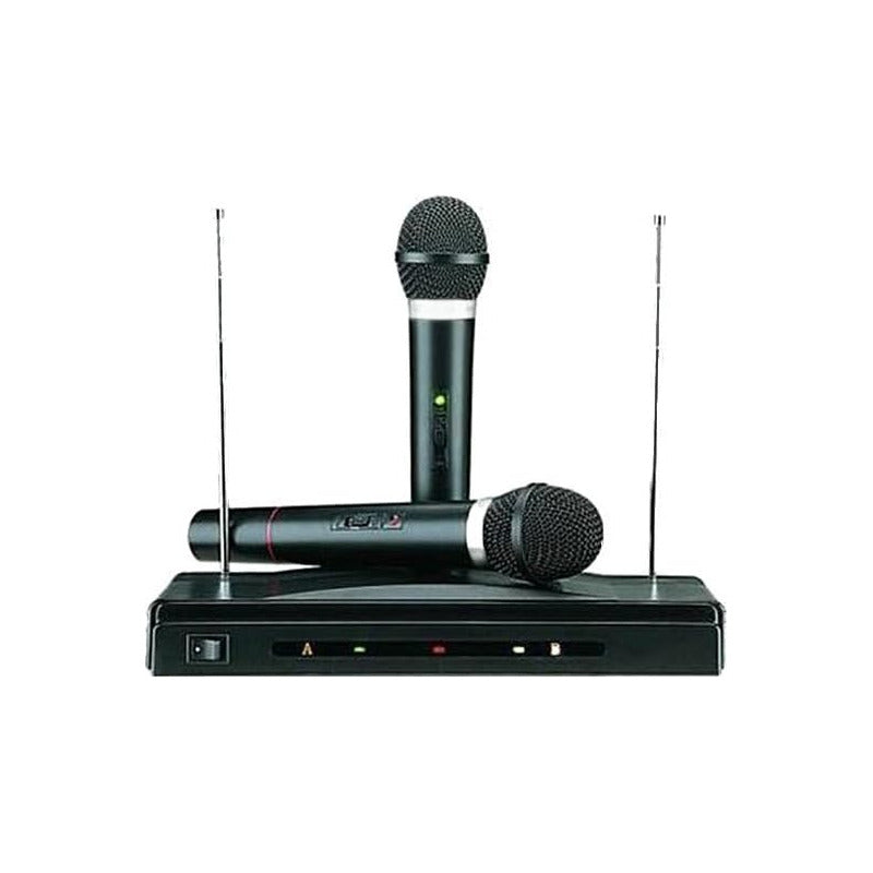 Kit 2 Micrófonos Inalámbricos Vhf Con Transmisor 10 Mts  Negro