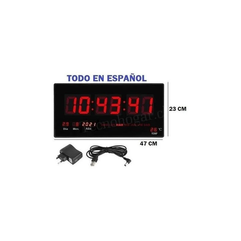 Reloj Digital Led Pared Temperatura En Español Modelo Grande Negro