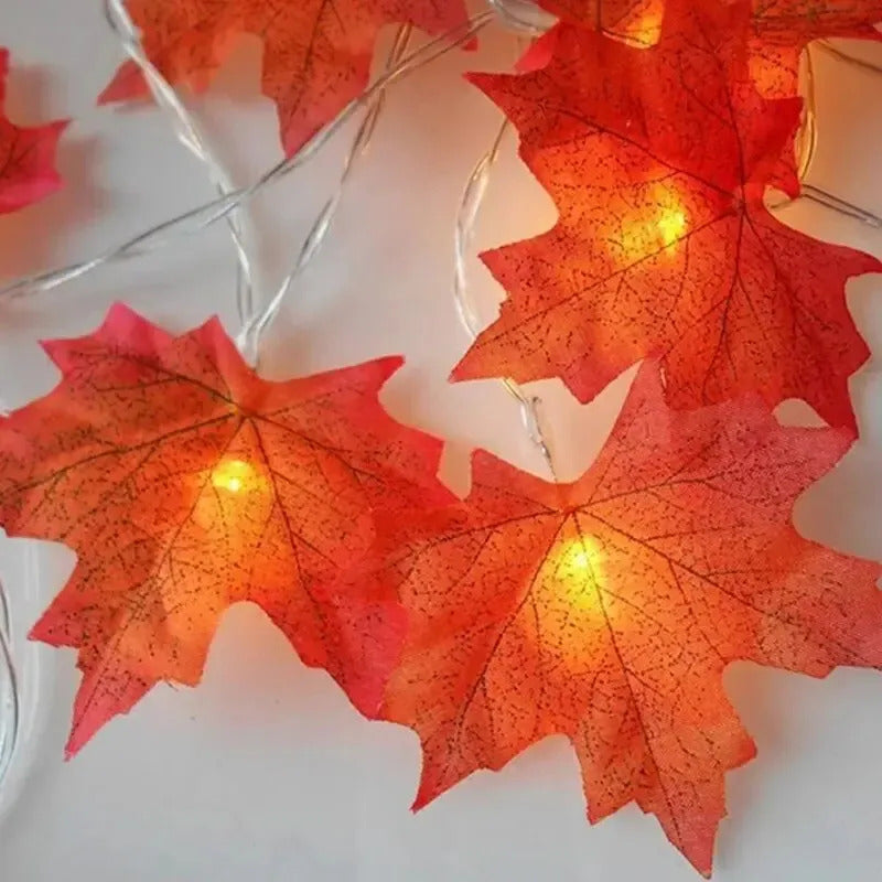 Luces Solar Hojas Otoño  Guirnalda Navidad 30 Led Luz Cálida Amarillo