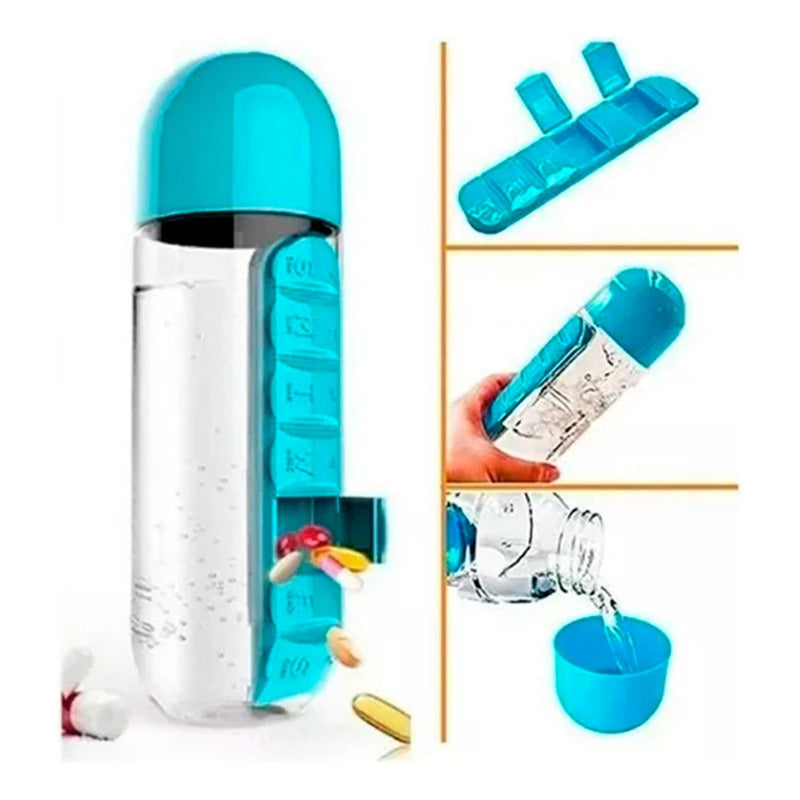 Botella Pastillero Embase 600ml Semanal Vitaminas Portatil Agua