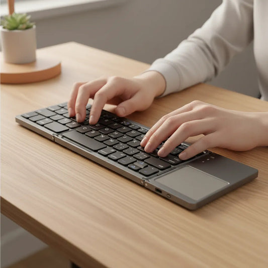 Mini Teclado Bluetooth Plegable Con Trackpad Recargable Gris Oscuro Español De Latinoamérica