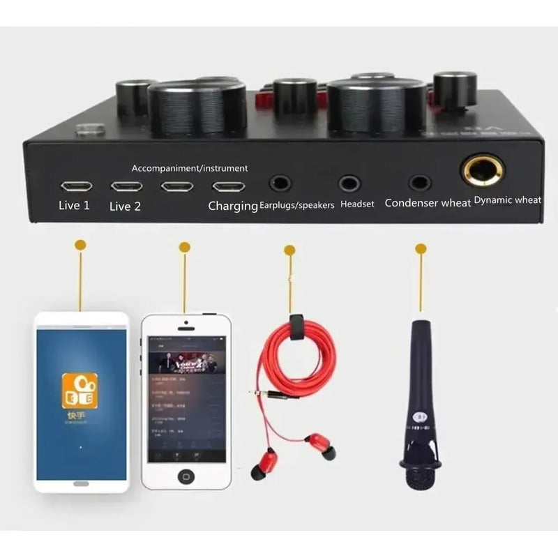 Tarjeta De Sonido V8 + Micrófono Condensador Usb Audifono