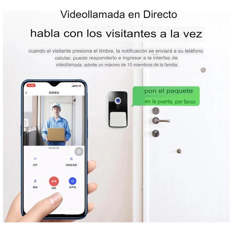 Timbre Cámara Inalámbrico Wifi Video Seguridad Portero