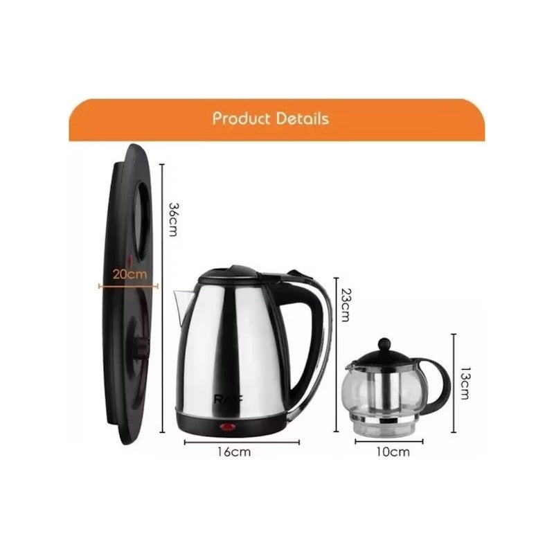 Set Hervidor Electrico Termo Hervidor Con Tetera Infusor  Plateado